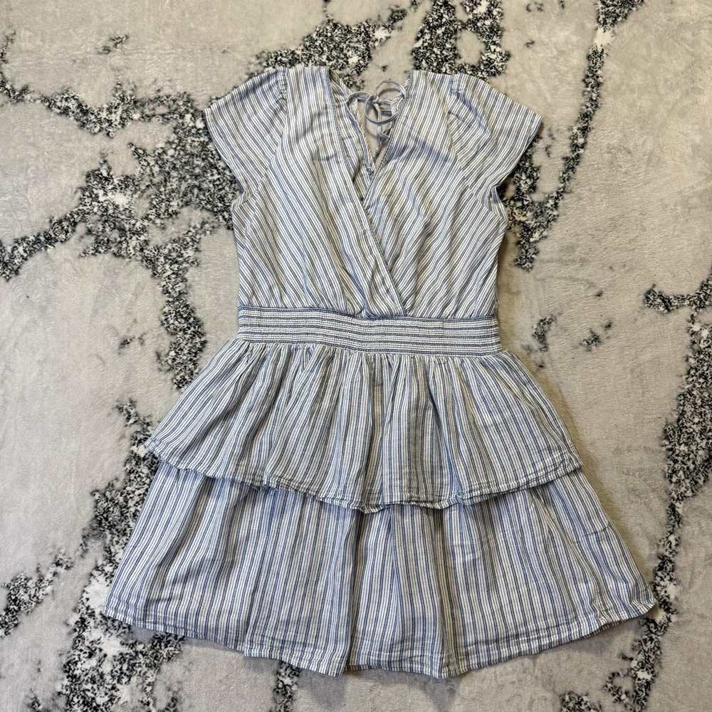 American Eagle Dress Womens Size XL‎ Blue Stripes Tiered Smocked Party Coastal